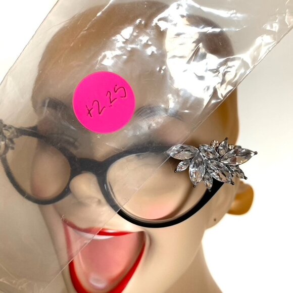 Retro Readers black frames with Clear Crystal rhinestones +2.25 reading glasses main image 7